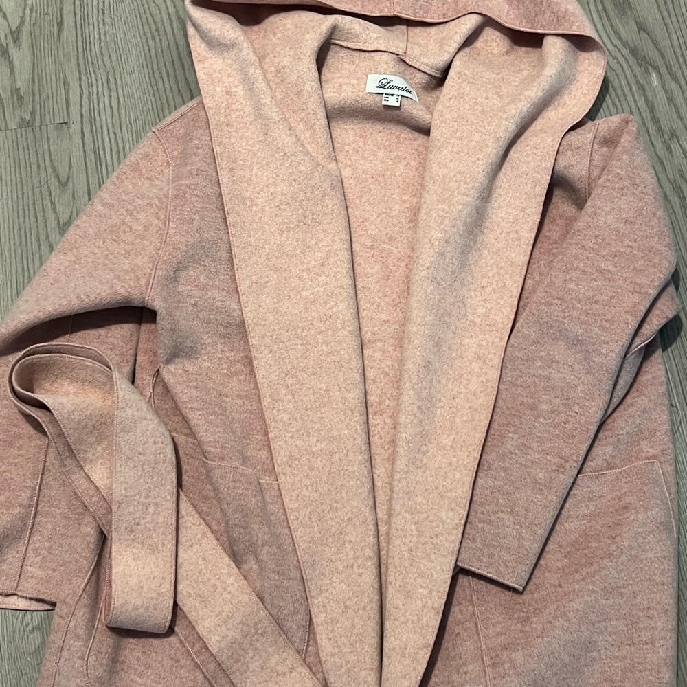 Blush pink coat with robe strap
